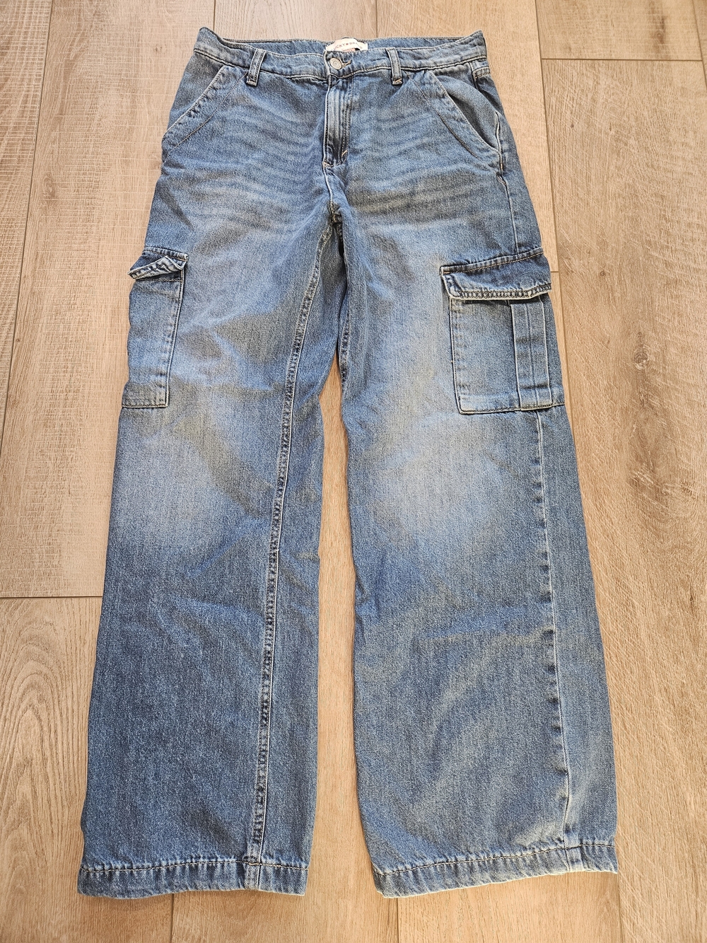 Y2K Lucky Brand Cargo Jeans Wide Leg Utility Denim Light Wash Baggy 6/28R